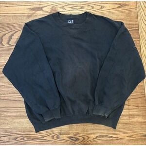 Vintage 90s Gap Men's XL Black Distressed Faded Crewneck Sweatshirt Thrashed